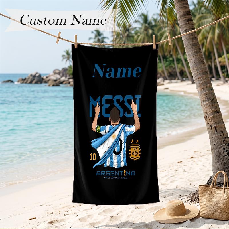 Lionel Messi Custom Name Printed Beach Towel Personalized Soft Towel For Swimming Beach Travel