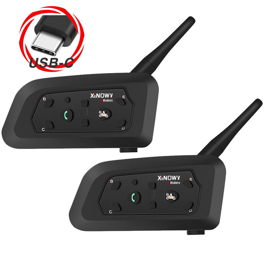 Xinowy V6 Pro Type-C Мотоциклетная Bluetooth-гарнитура для шлема с интеркомом для двух человек