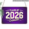 2D Flat, 1pc Class of 2026 Senior Aluminium Sign 8x12 Inch - Retro Purple Distressed Design, "CLASS OF 2026 Senior!" Quote, Graduation Gift for High