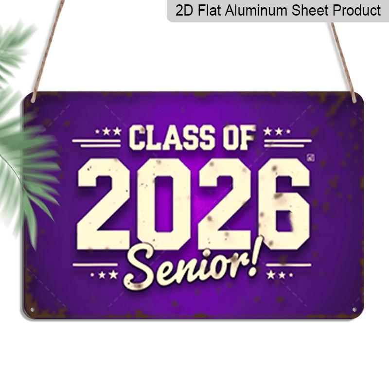 2D Flat, 1pc Class of 2026 Senior Aluminium Sign 8x12 Inch - Retro Purple Distressed Design, "CLASS OF 2026 Senior!" Quote, Graduation Gift for High