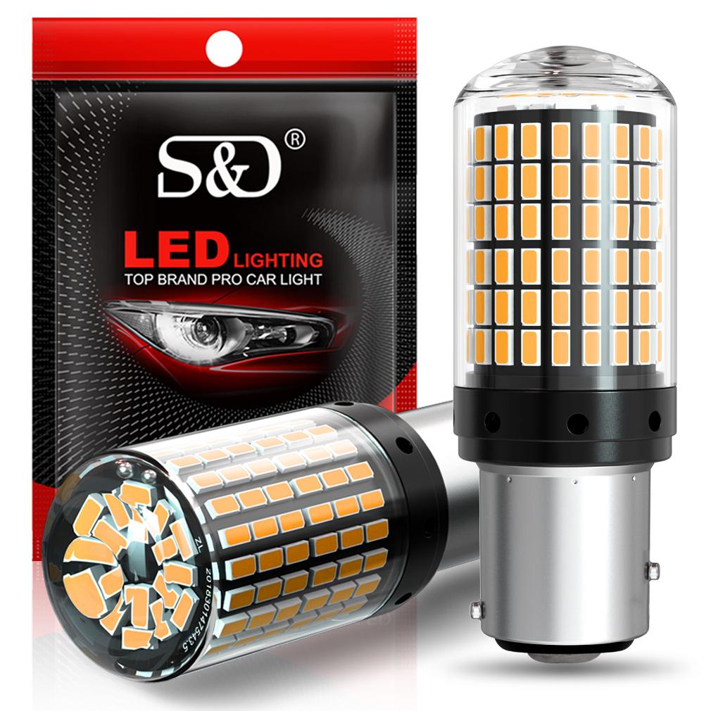 2 шт. Мощные автомобильные светодиодные лампы 1156 BA15S P21W BAU15S PY21W 1157 P21/5W T20 7440 W21W Canbus 144SMD Лампа указателя поворота Стоп-сигнал Задний фонарь Задний ход 12В