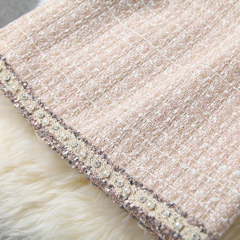 Лучший брендовый модный комплект из 2 предметов для подиума, женский осенне-зимний роскошный твидовый шерстяной пиджак с жемчугом и бисером, пальто и юбка, костюм, наряд