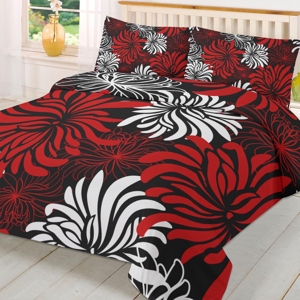Red Black White Flower Chrysanthemum Duvet Cover With Pillow Case Custom 3pcs Bedding Set Quilt Cover Double Bed Home Textile