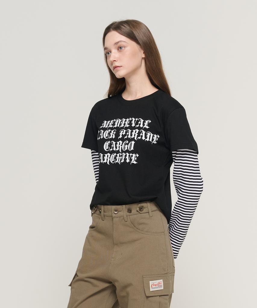 CARGOBROS FOR WOMAN Striped Layered Long Sleeve T-Shirt (Black/White)