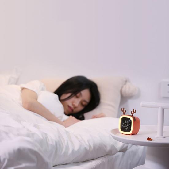 Cartoon Rabbit Ear Shape Rechargeable Digital Display LED Nigh Light Alarm Clock