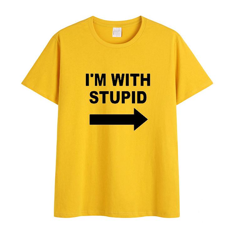 Летняя футболка Im with Stupid, новый стиль, Мой сосед тупой, смешная, юмористическая, с принтом, хлопок, унисекс и женская, повседневная футболка