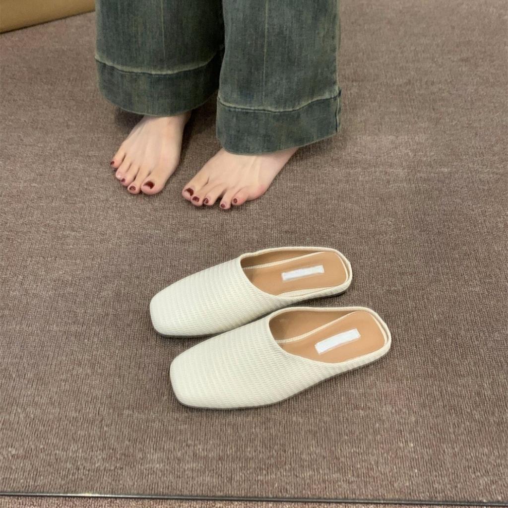 Тапочки Baotou, женские, новинка 2024 года, летняя корейская версия, шикарные ретро-тканые модные пляжные туфли на плоской подошве