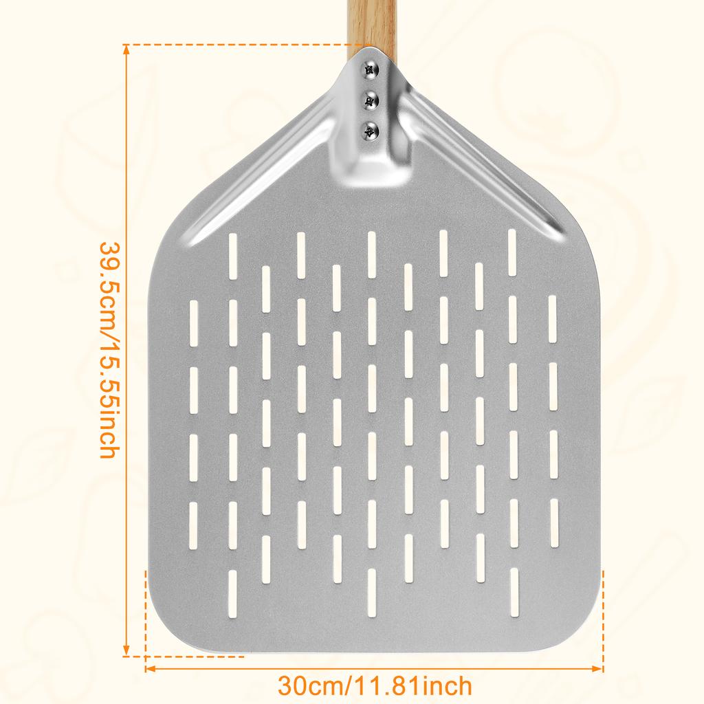 12inch Pizza Peels Aluminium Alloy Pizza Paddle Spatula Long Handle Non-Stick Perforated Pizza Shovel Lightweight Pizza Shovel