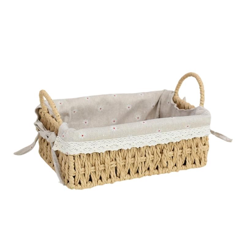 Woven Storage Basket Handmade Paper Rope Basket Storage Bin Woven Organiser Box For Living Room Entryway Bedroom Dresser