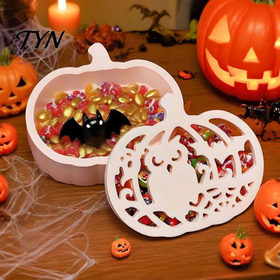 Easy Demoulding Silicone Molds 1 Set Halloween Pumpkin Lampshade Mold, DIY Hollow Resin Casting Box Gypsum Cement Epoxy Mold for Crafts Ambient
