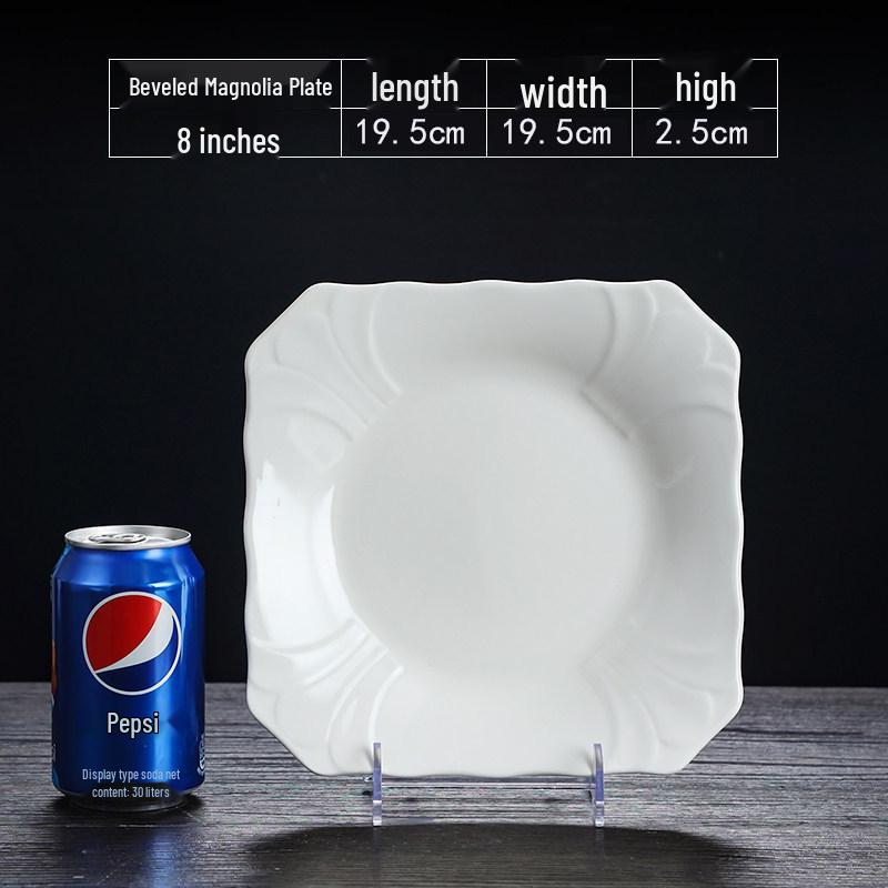 White Porcelain Square Plate for Stir-fry and Hot Dishes - Ideal for Restaurant, Hotel, or Home Use