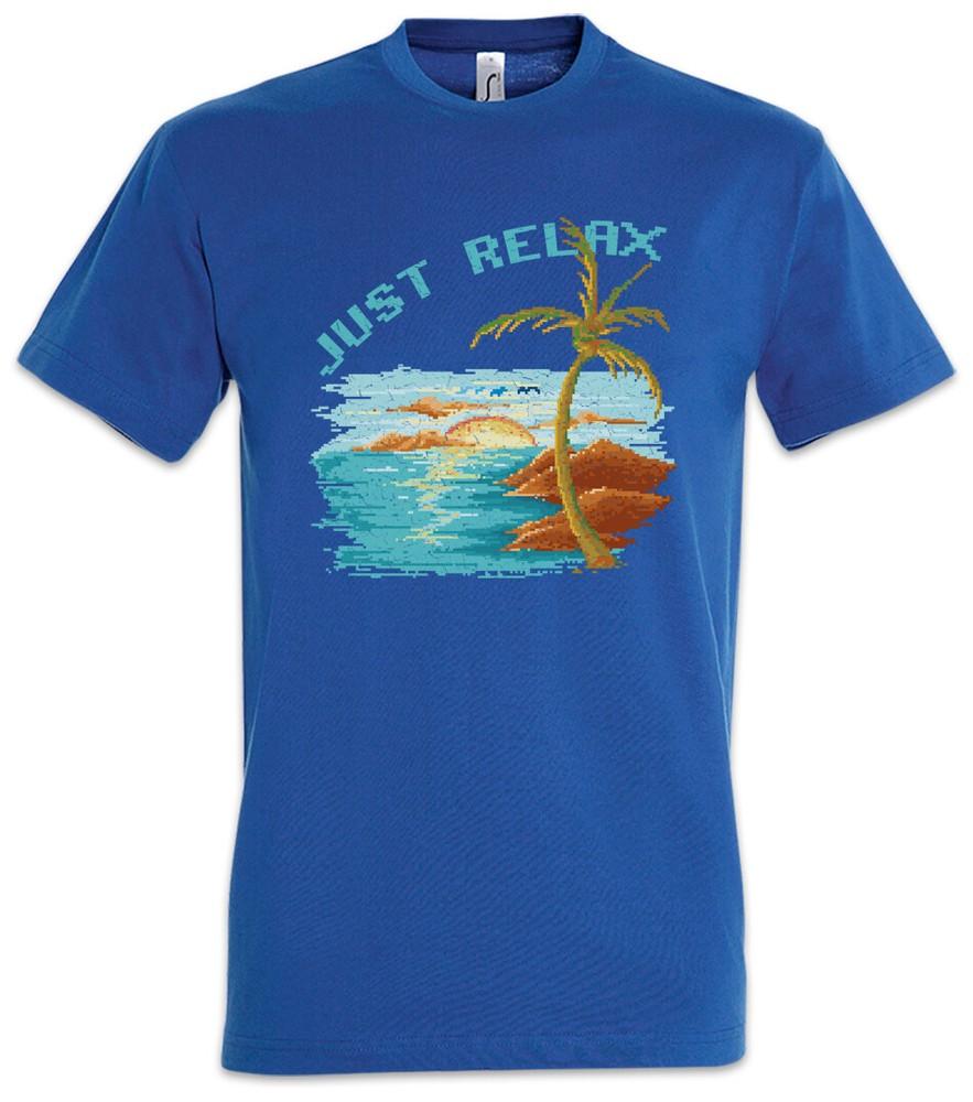 Pixel Just Relax T-Shirt Gamer Gaming Games Geek Nerd Fun Beach Holidays Sea