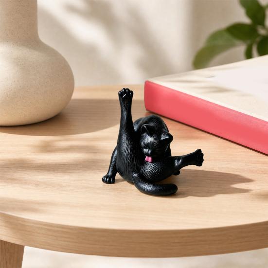 3D-печатная фигурка кота, лижущего зад, забавная черно-белая статуэтка котенка, скульптура животного, настольное украшение для дома, офиса, книжной полки