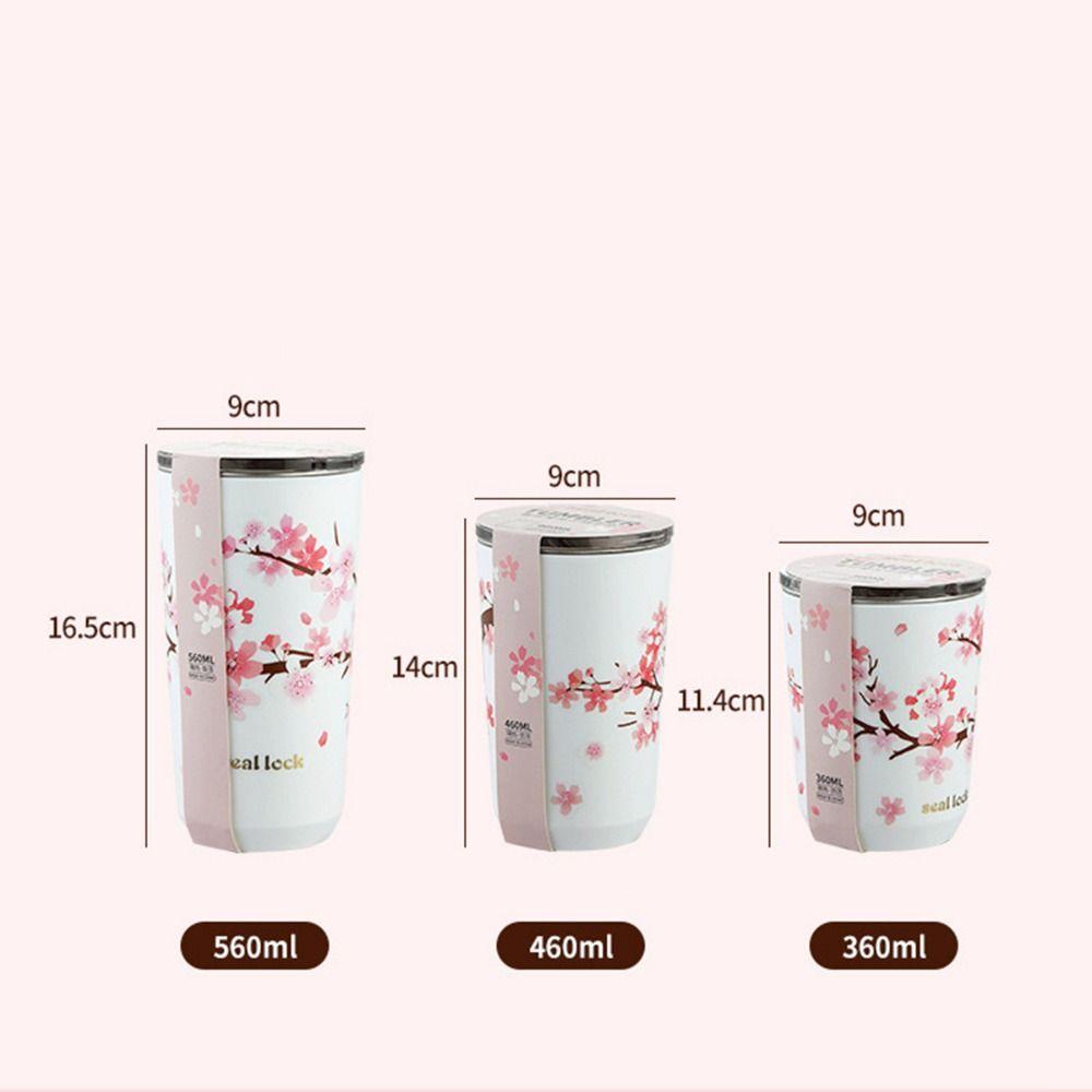Layer Stainless Steel Insulated Cherry Blossom Thermos Cup Coffee Tumbler Vacuum Flask Water Bottle