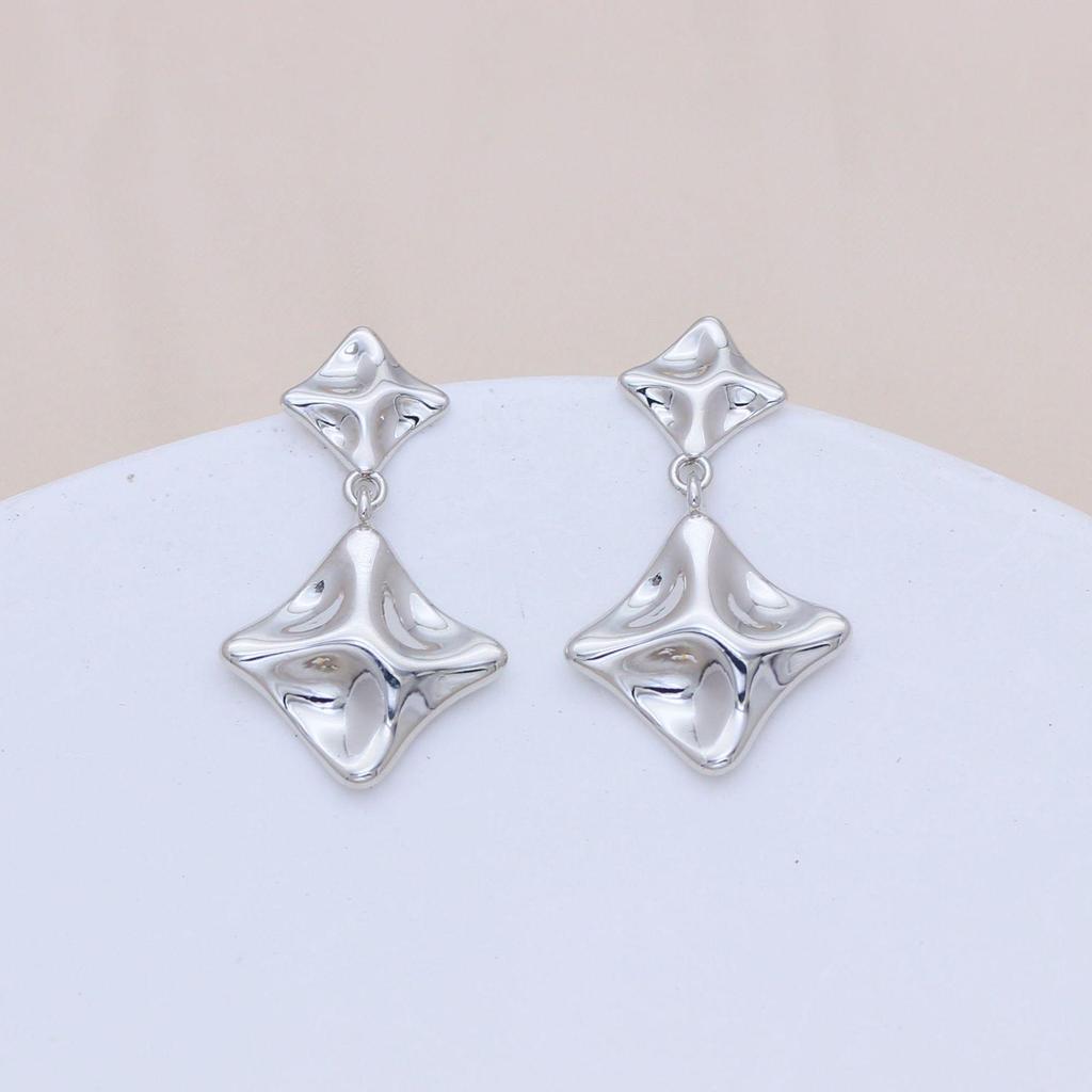 Серьги-подвески геометрической квадратной формы из серебряной иглы S925 – Золотой сплав, Сохраняющие цвет, Легкая роскошь для женщин.