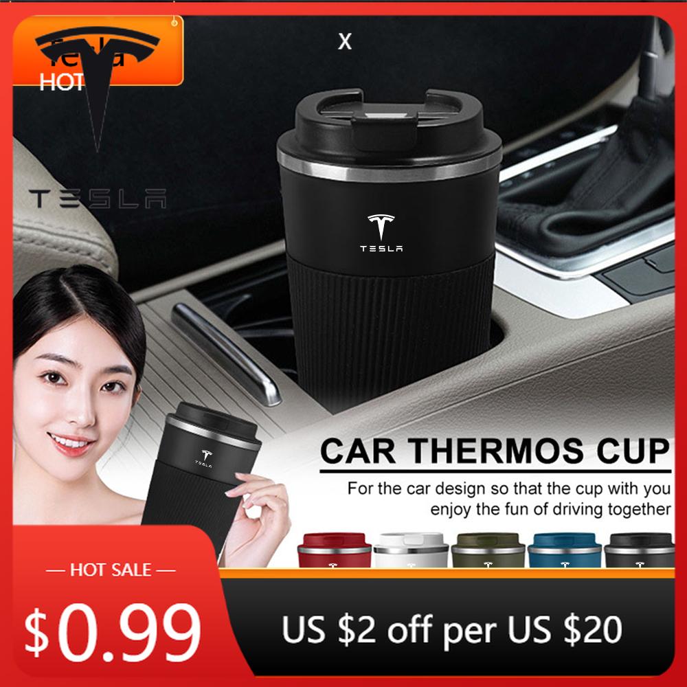 Sticker Tesla 500ml Stainless Steel Coffee Tumbler Thermos Cup Portable Travel Thermal Mug For Tesla Roadster Model 3 Model