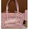 Japanese Sweet Cute Satin Bow Tie Shoulder Bag Women Transparent Badge Anime Ita Bag Ladies Large Capacity Square Handbag 2025
