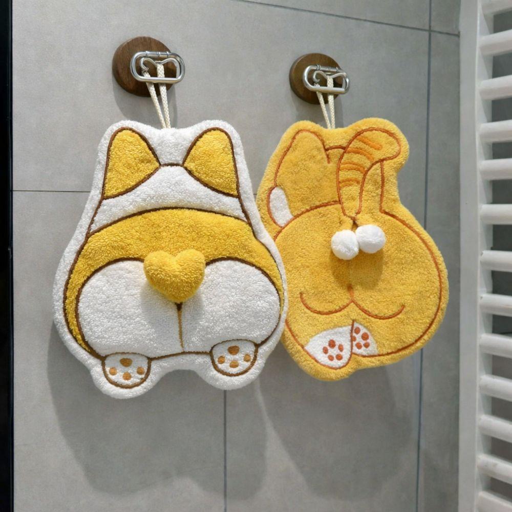 Strong Water Absorption Cat Egg Hand Towel Coral Fleece Absorbent Towels  Kitchen Bathroom Use