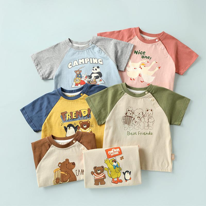 Одежда для малышей, футболки с короткими рукавами для мальчиков, летняя одежда для девочек, летняя хлопковая детская одежда для маленьких девочек, топы
