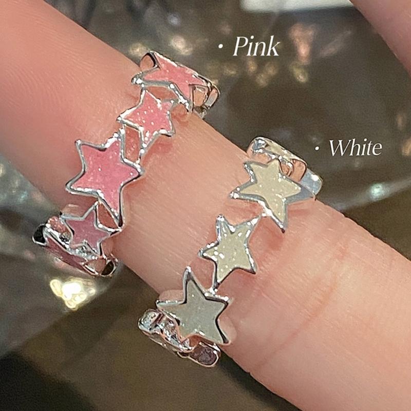 Pentagram-Finger Ring Adjustable Pink White-Star-Open Ring Cute Sweet Cool Jewelry Fashion Star Ring Valentines Day Gift