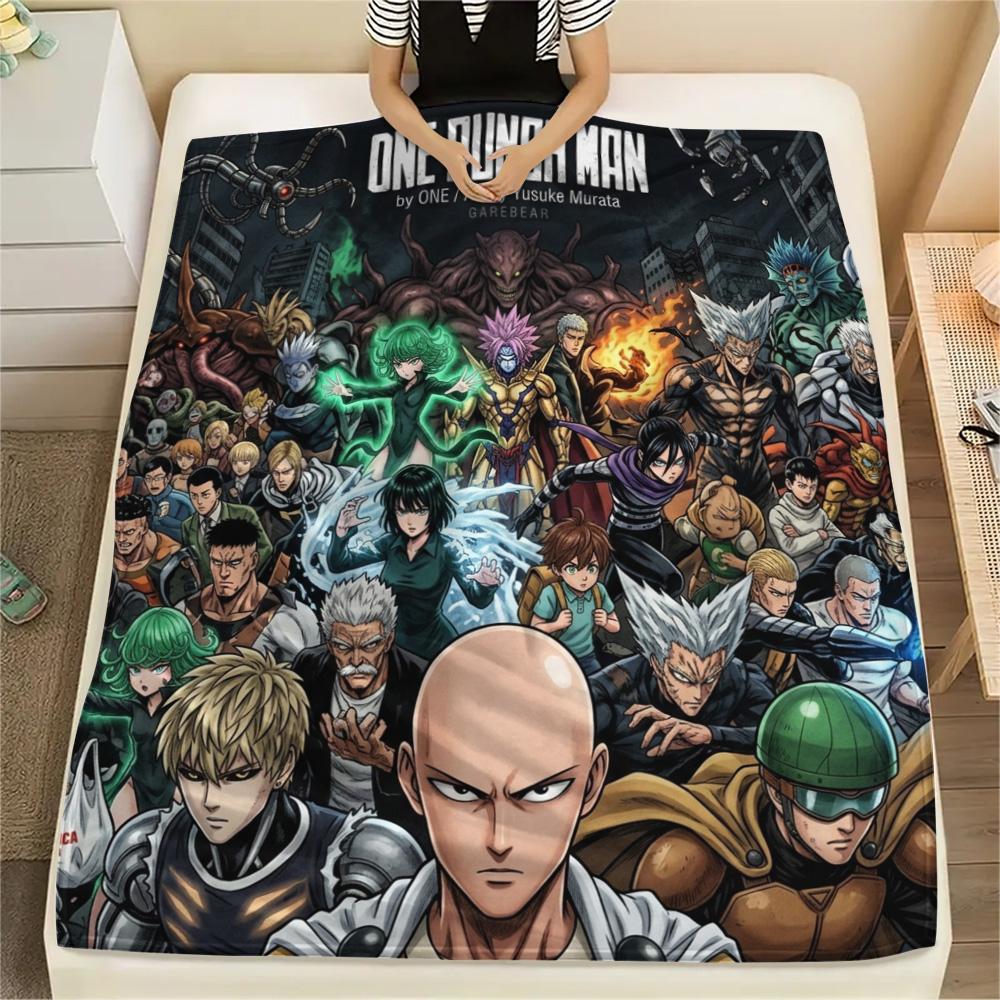 1PC Onepunch Man Patterned Flannel Blanket Suitable For All Seasons For Home Decor Warmth And Comfort Gifts Holiday Present
