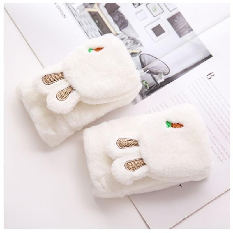 Зимние утепленные и утолщенные теплые перчатки женские, закрывающие лицо, щурящиеся кроличьи уши, милые плюшевые перчатки с застежкой-молнией, студенческие перчатки