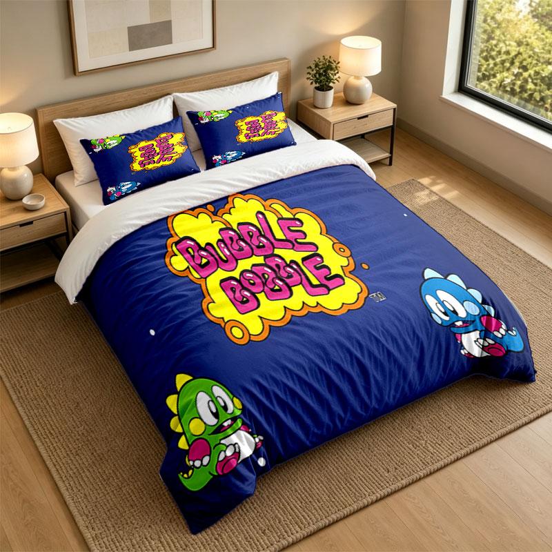 3Pcs Bedding SetBubble Bobble Soft Bed Sheet and Two Pillowcases Home Bedroom Decor
