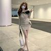 Сексуальное вязаное вязаное платье-свитер, мини-платье с открытыми плечами, корейская мода, облегающее платье с запахом, тонкие короткие платья, вечерняя вечеринка Kpop