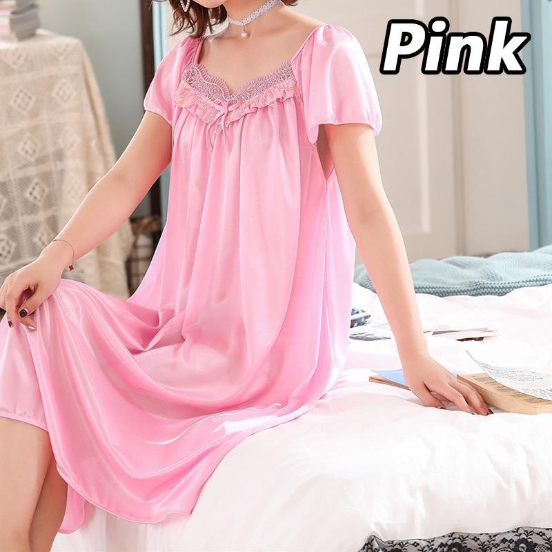 9 цветов, женское пижамное платье больших размеров, кружевное атласное длинное ночное платье с короткими рукавами, удобная домашняя одежда, шелковая одежда для сна