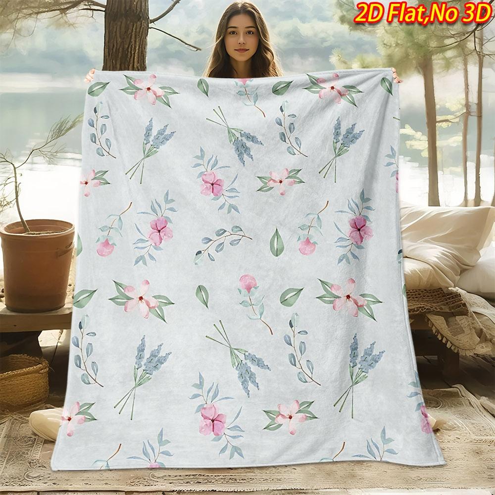 1pc 2D Flat Printing Spring & Summer New Arrival Fresh Floral Branch and Leaf Pattern Digital Print Blanket, Suitable for All Seasons, Casual Throw Bl