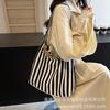Canvas bag women's large capacity 2024 new autumn leisure shoulder shopping bag striped class tote bag