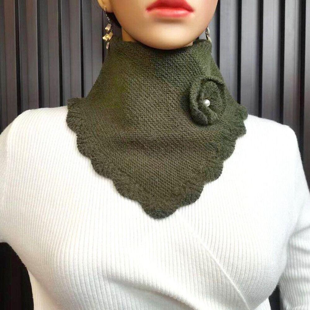 Solid Color Wavy Edge False Collar Crochet Flower Neck Warmer Fashion Women Knit Triangle Scarf