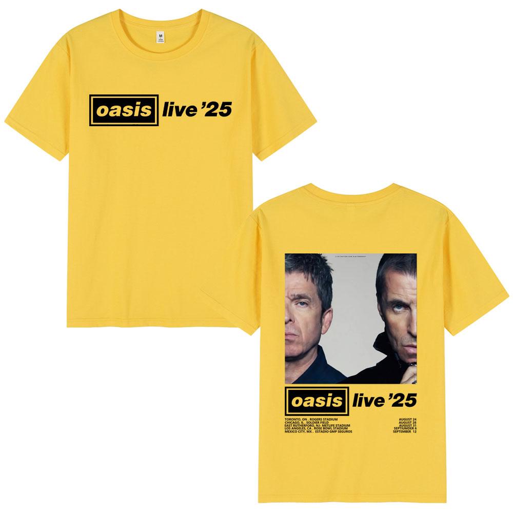 O-Oasis Live 25 Tour Футболки Футболка Британской рок-группы Мужская одежда Хлопок Повседневная Футболка с коротким рукавом Оверсайз Уличная одежда