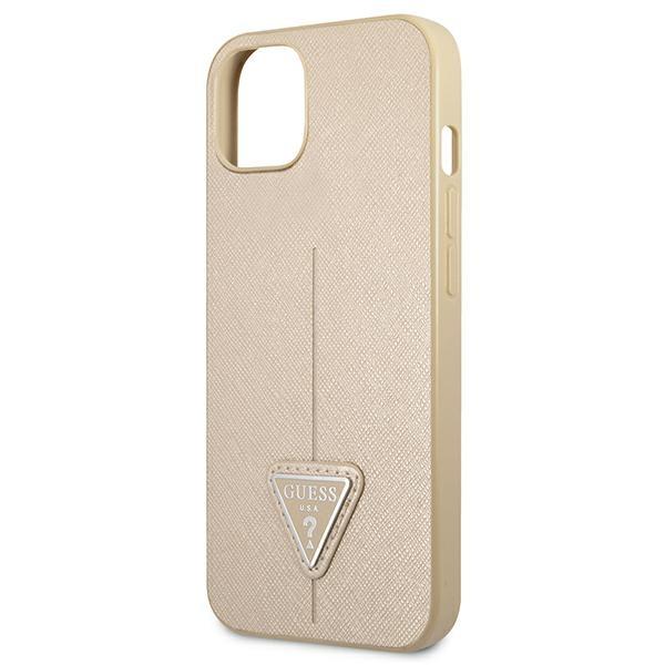 Etui do iPhone 13 mini Guess Saffiano Triangle Logo Beżowe