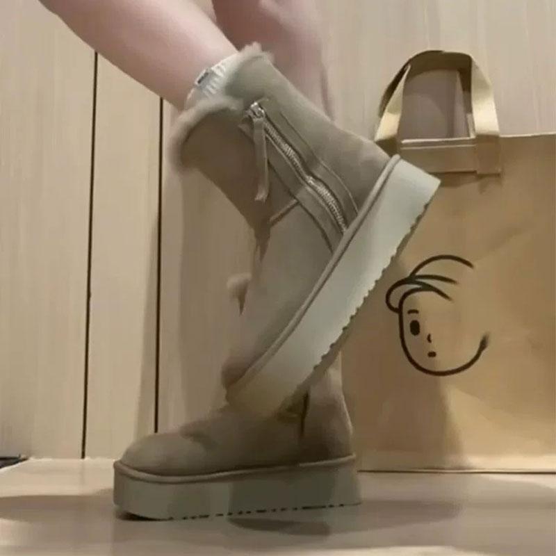Модные Роскошные Зимние Женские Длинные Плюшевые Теплые Снежные Ботинки Повседневная Обувь Новые Замшевые Меховые Ботильоны Челси На Плоской Подошве Платформа Женские Толстые Ботинки