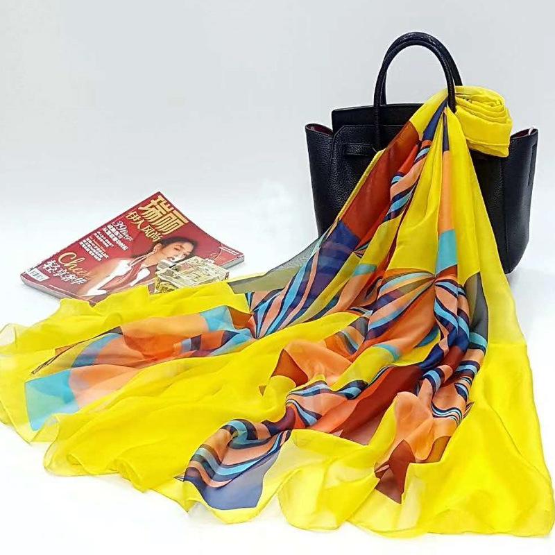 Spring/Summer New Women'S Silk Scarf 125 * 195cm Simulated Silk Twill Square Scarf Fashion Printed Large Square Scarf Professional Scarf