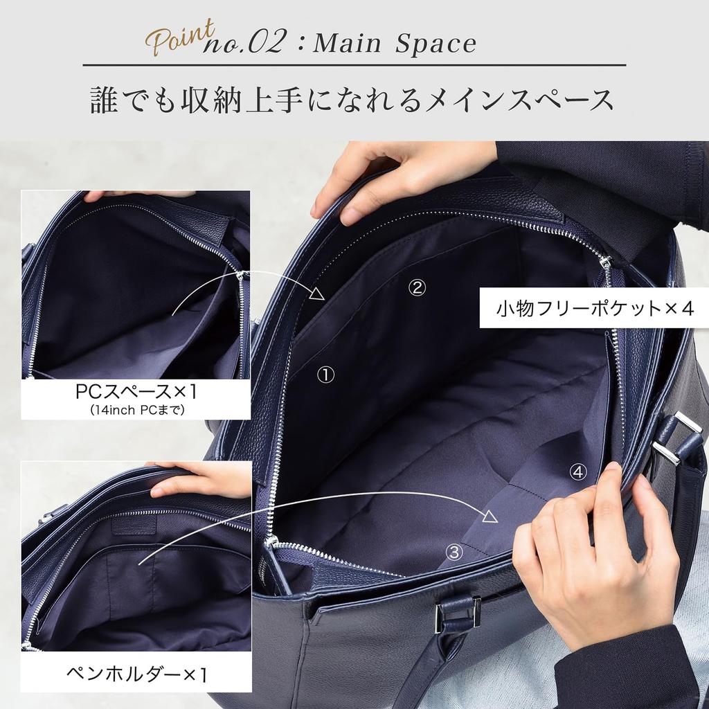 Business Genuine Large A4 Fits with Exterior Pocket and Bottom Studs RT9 [BLUE SINCERE] Women's Bag, Leather, Capacity, Size, 14-inch Laptop,