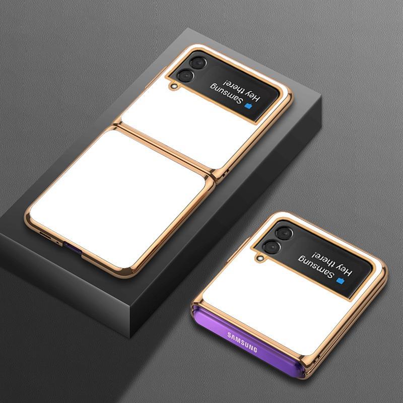 Защитный чехол для Galaxy Z Flip3 Flip4, жесткий ПК-корпус со стеклянной задней панелью с гальваническим покрытием, в скандинавском стиле, настраиваемый