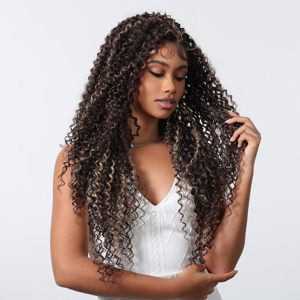 Louis FEREE 13x6 кружевные передние синтетические парики для женщин длинные волнистые темно-коричневые блики средняя часть кружевные парики повседневный косплей высокотемпературное волокно