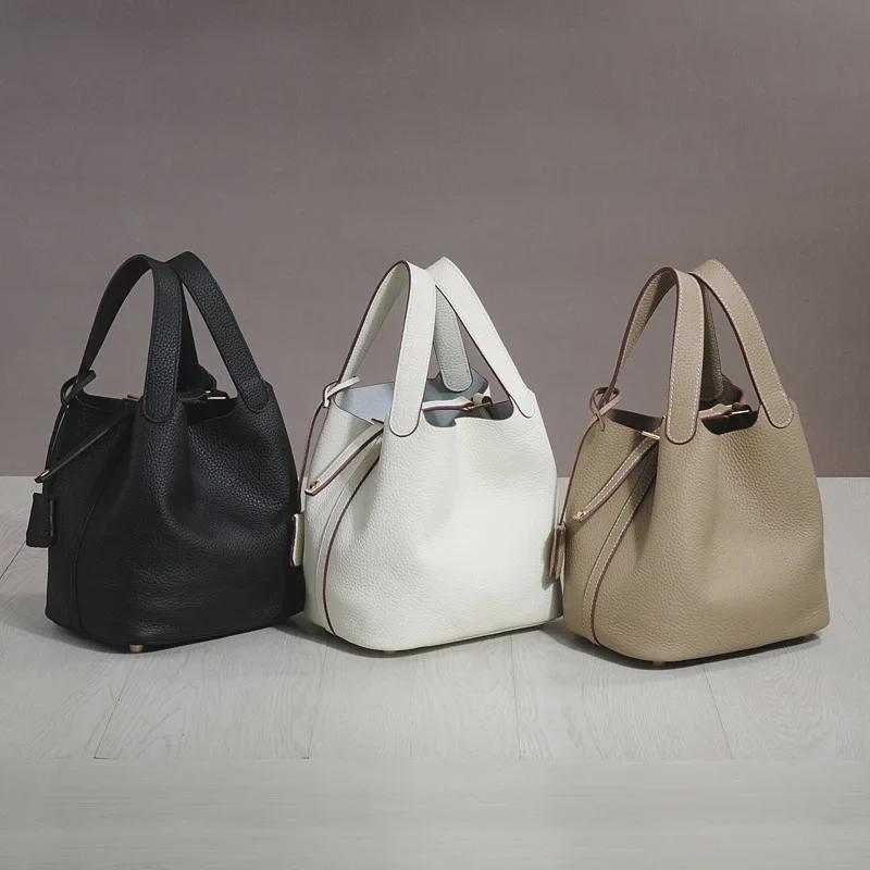 2025 Модная сумка-ведро из коровьей кожи для ланча и пикника