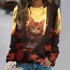 Women's T Shirts 3d Print Art Design Cat Pattern Long Sleeve Daily Weekend Fashion Funny Round Neck Regular Fit Spring & Fall