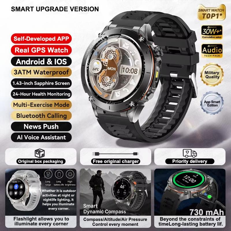 Новые уличные GPS смарт-часы 2025 1,43" AMOLED 10ATM Водонепроницаемый Браслет Компас Спортивный Трекер BT Звонок Смарт-часы Мужские Для Xiaomi IOS