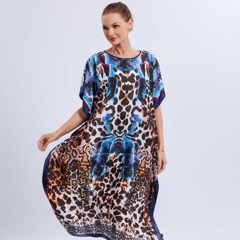 Leopard Print Abaya: Plus Size Pullover Shawl Dress