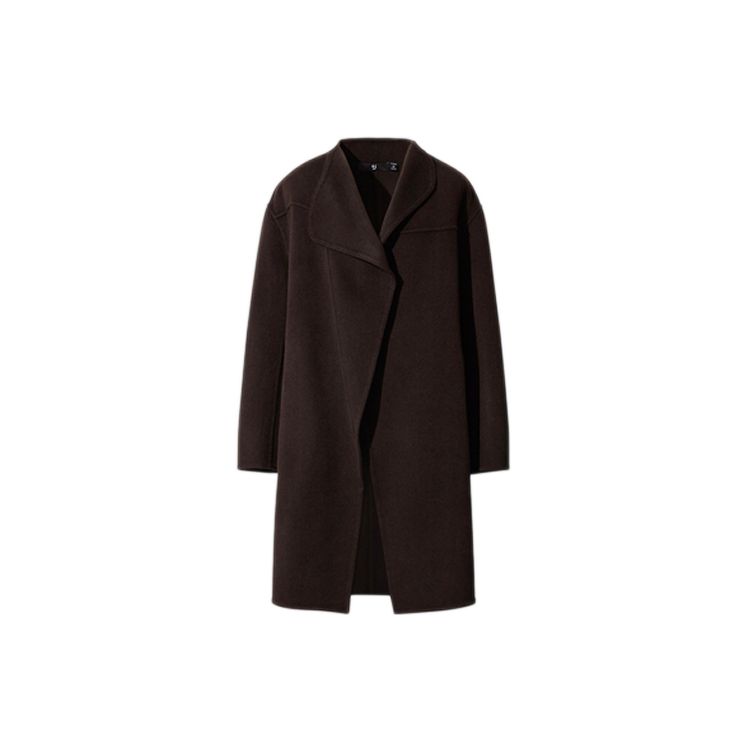 Uniqlo Jil Sander + J Серия Коллабораций Смесовая Ткань Без Воротника Флисовое Пальто Женские пальто Коричневый Черный 432598-39