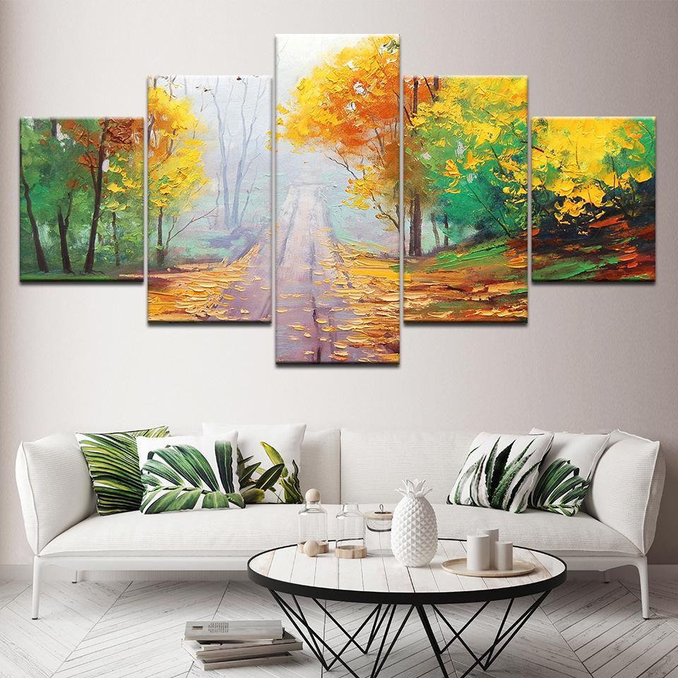 Late autumn trail 5 Piece Wallpapers Art Canvas Print modern Poster Modular art painting for Living Room Home Decor