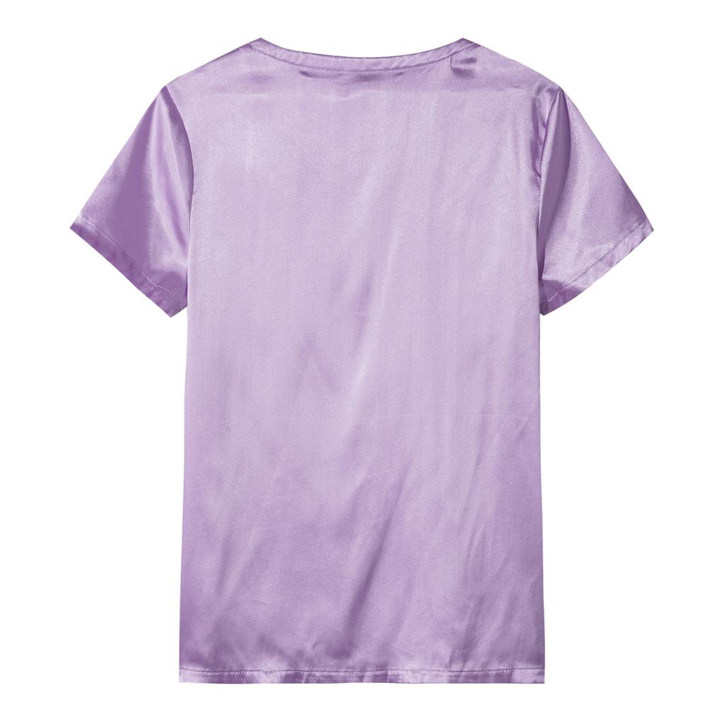 Мужская свободная пижама с коротким рукавом, атласная пижама, футболка, однотонная одежда для отдыха