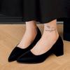 Ladies Shoes 2024 Fashion One Kick Women's Pumps Spring Autumn Pointed Toe Solid Dress Chunky Heels Shallow Plus Size Shoes