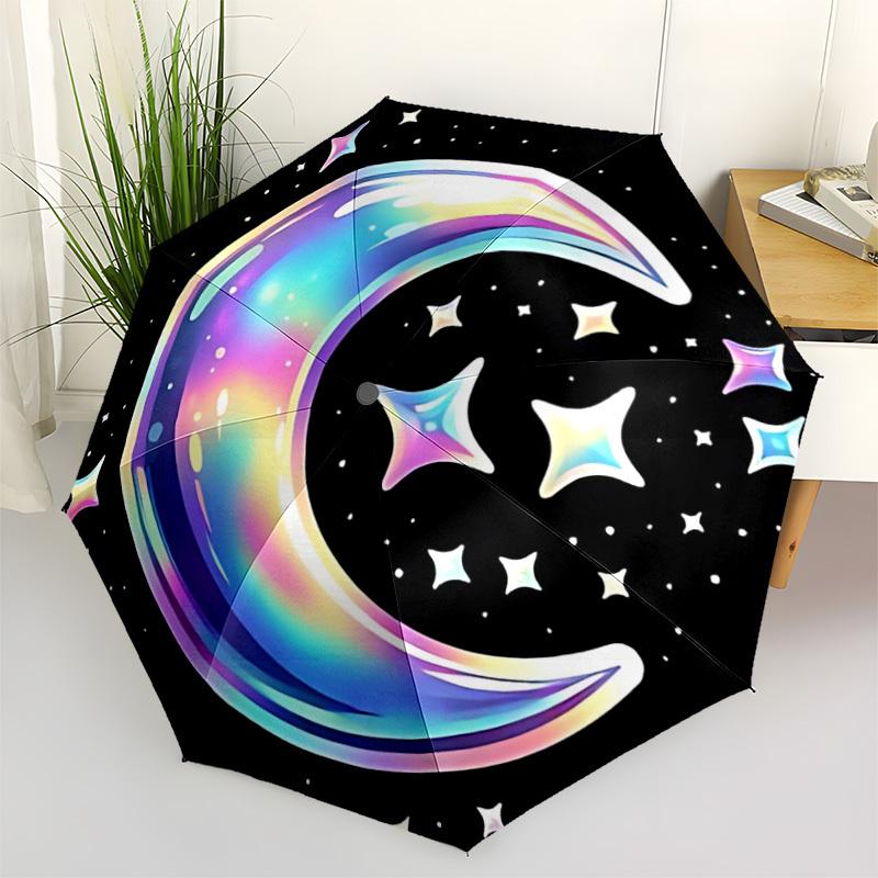 1pc Cosmic Crescent Moon Automatic Umbrella - Automatic Opening And Closing, Sturdy Iron Frame, Portable Folding Design yy251018200