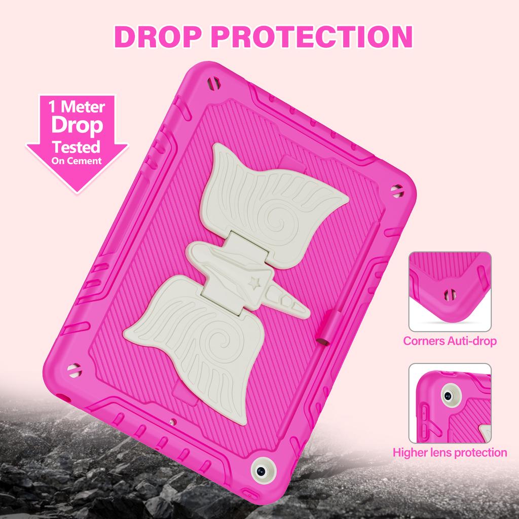 For iPad 10.2 (2021)/10.2 (2019)/10.2 (2020) Case Silicone+PC Drop-resistant Tablet Cover with Unicorn Kickstand