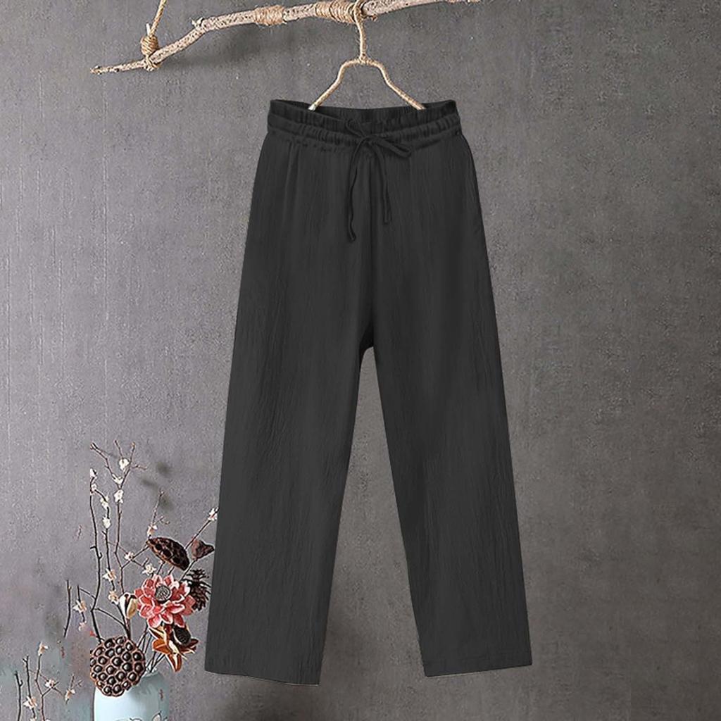 Женские широкие брюки повседневные свободные карманы однотонные эластичные летние брюки для женщин повседневные брюки
